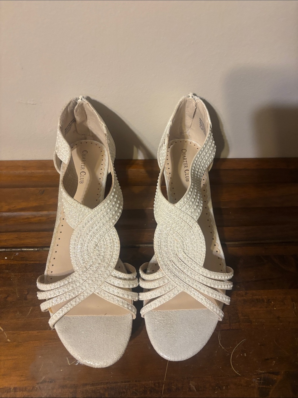 Charter Club Ivory Beaded Strappy sparkle Heels sandals white size 9.5